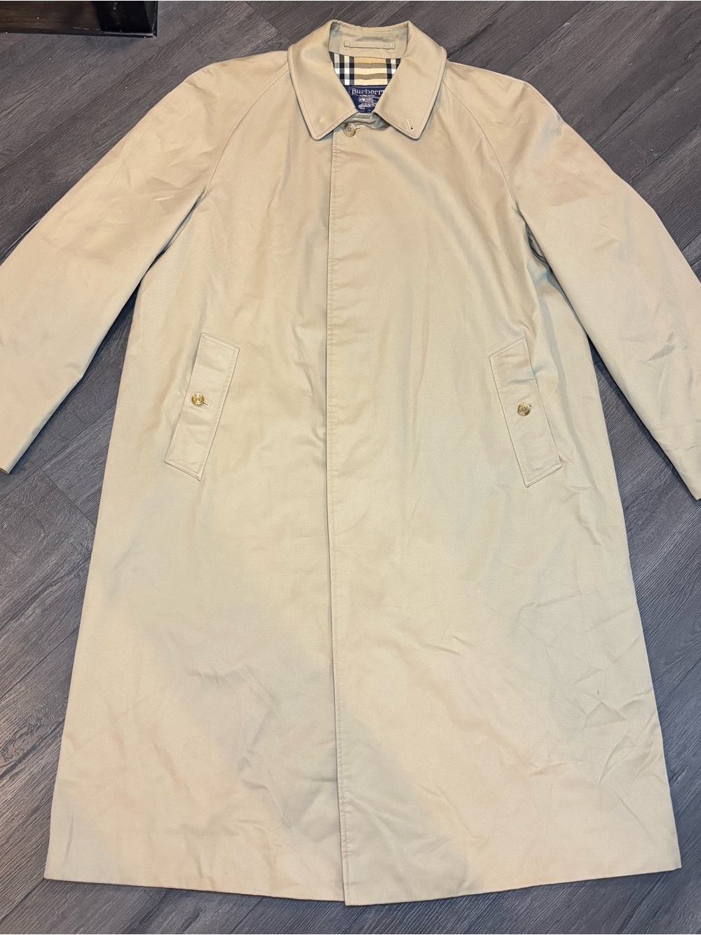 Vintage Burberrys Trench Coat Mens Beige Nova Check Lining 54 Long England Tan
